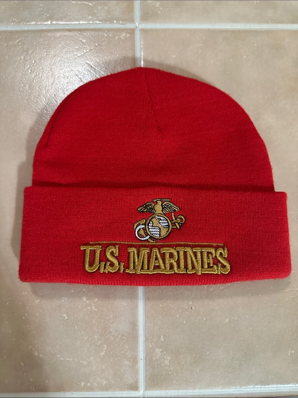 U.S. Marines Red Embroidered Cuffed Beanie